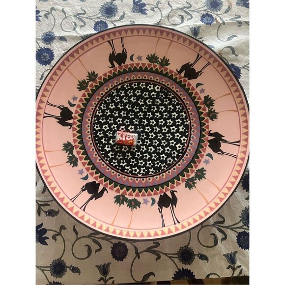 Denise Ford ‘91 Lead Free Ceramic Stunning Pink Hand Painted Signed Platter 17” - Picture 3 of 9